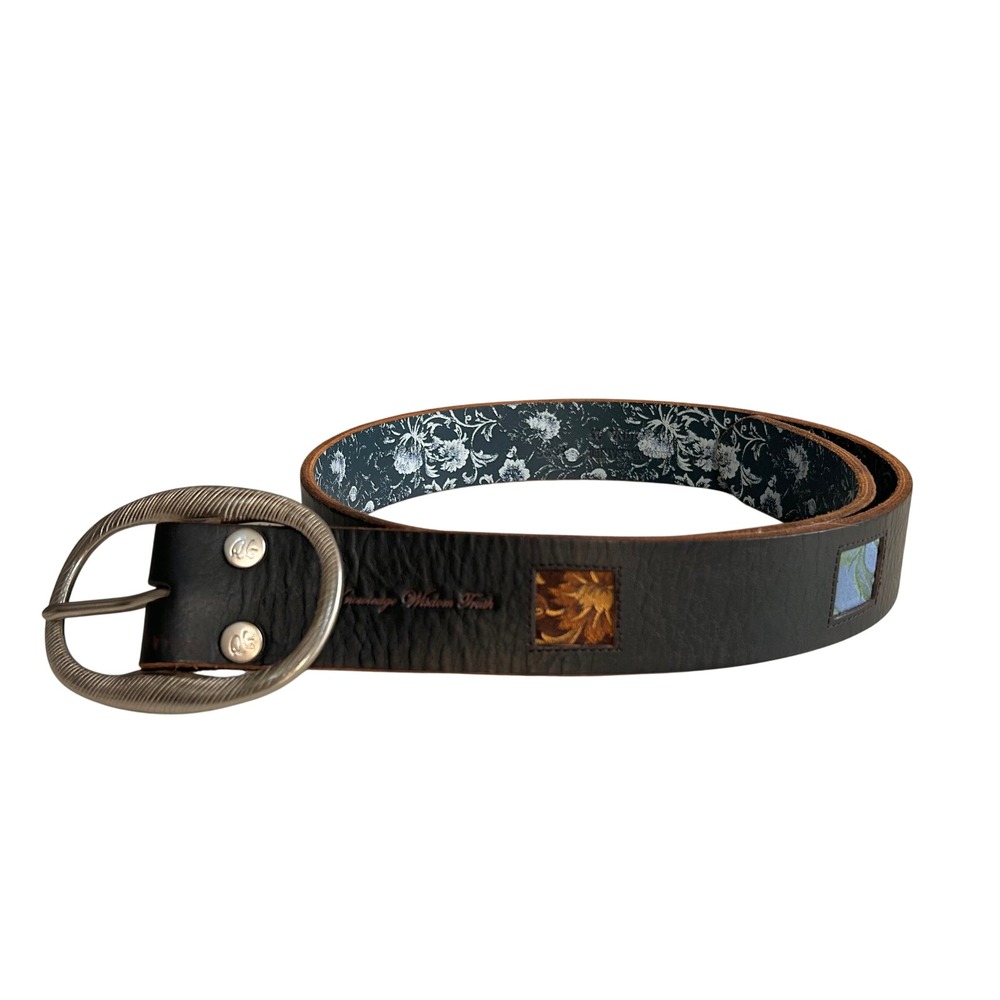 Robert Graham Brown Leather Belt men's 38 Chunky Buckle Patchwork Statement